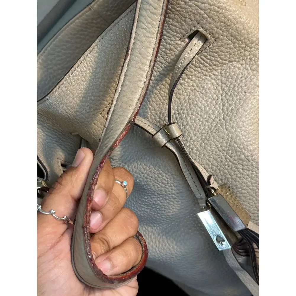 Kate Spade Gray Pebbled Leather Bucket Bag Tassel Crossbody Shoulder Handbag